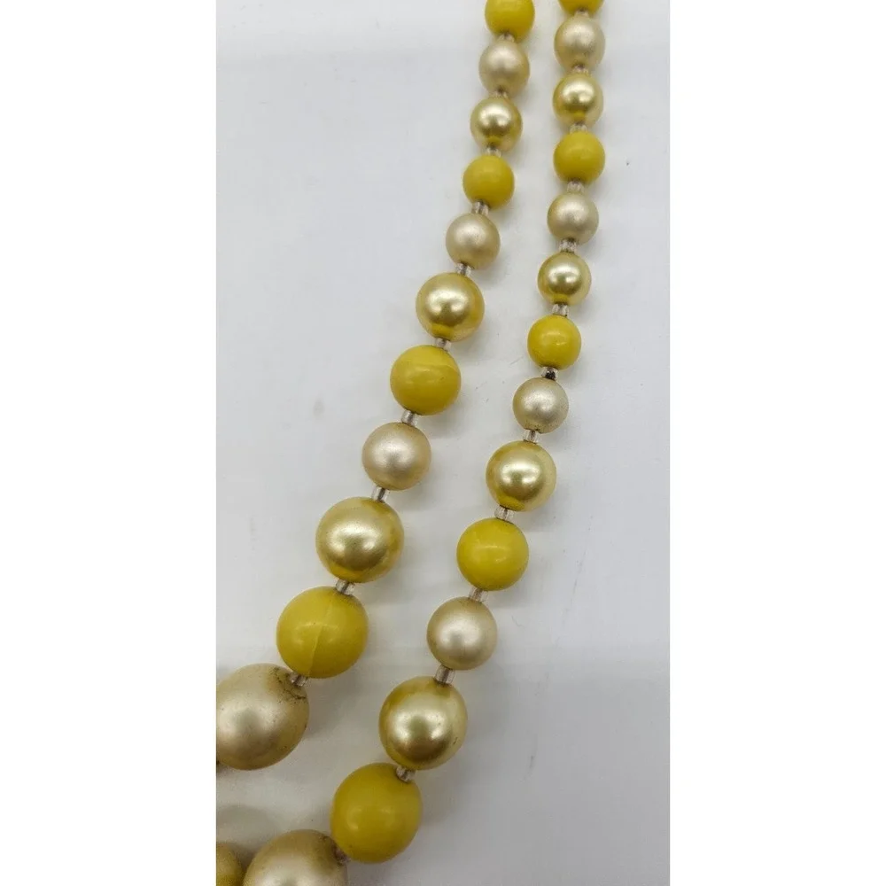 Vintage TWO Strand Necklace Signed‎ Japan Yellow Beads Hook Closure 17